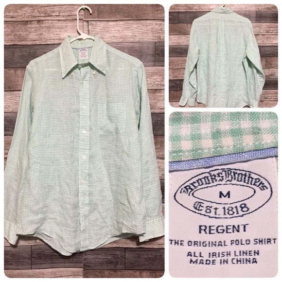 Brooks Brothers Regent Baird McNutt Irish Linen Button Up Shirt Sz M Mint Green - Picture 1 of 10